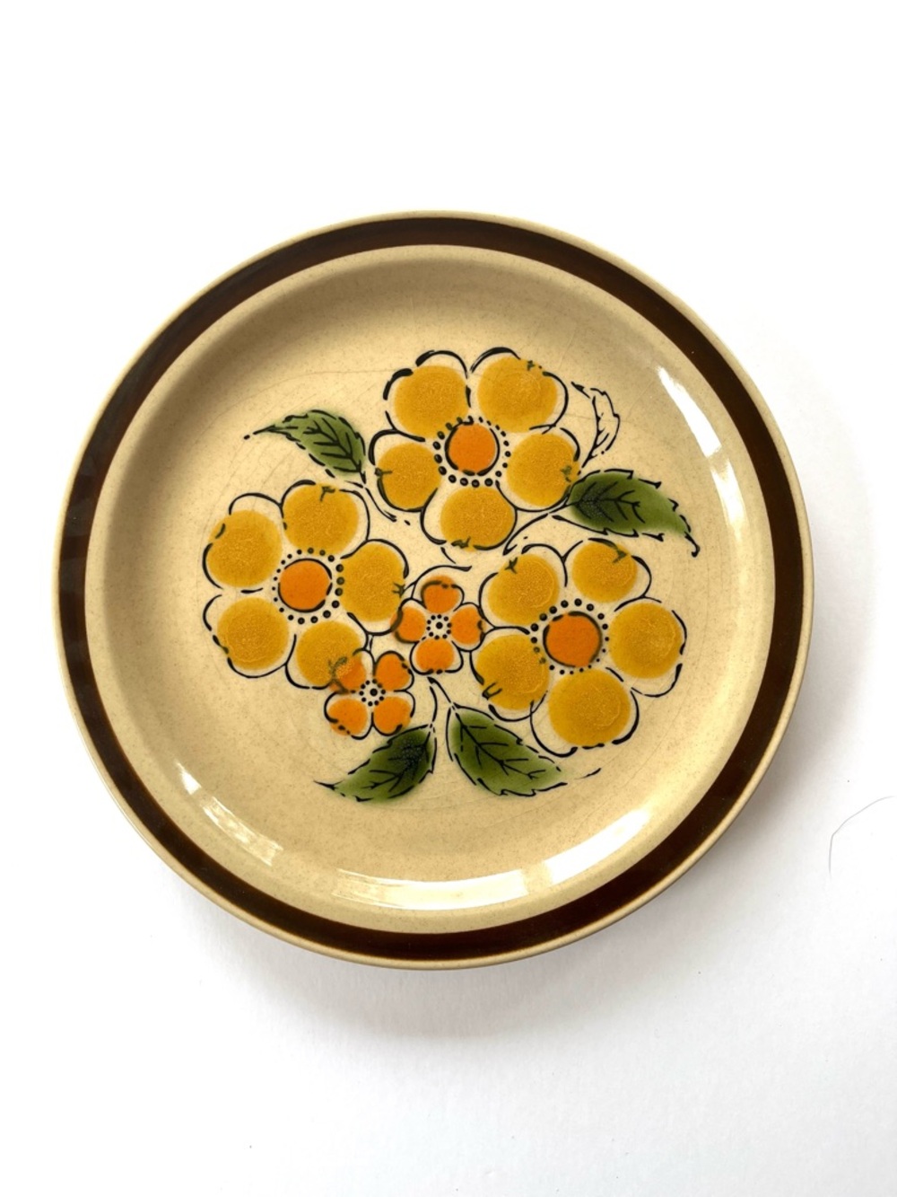 Vintage Floral Ceramic Dinner Plate - Yellow Orange Green Flower Design Japanese